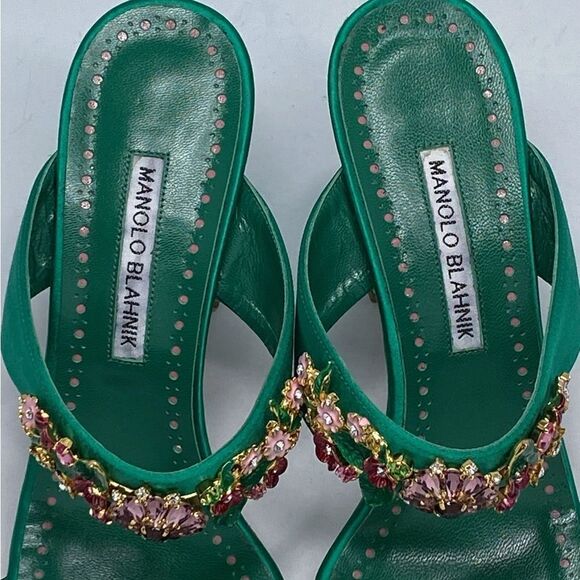 Manolo Blahnik 90MM Embellished Satin Mules size 39 - Picture 11 of 15